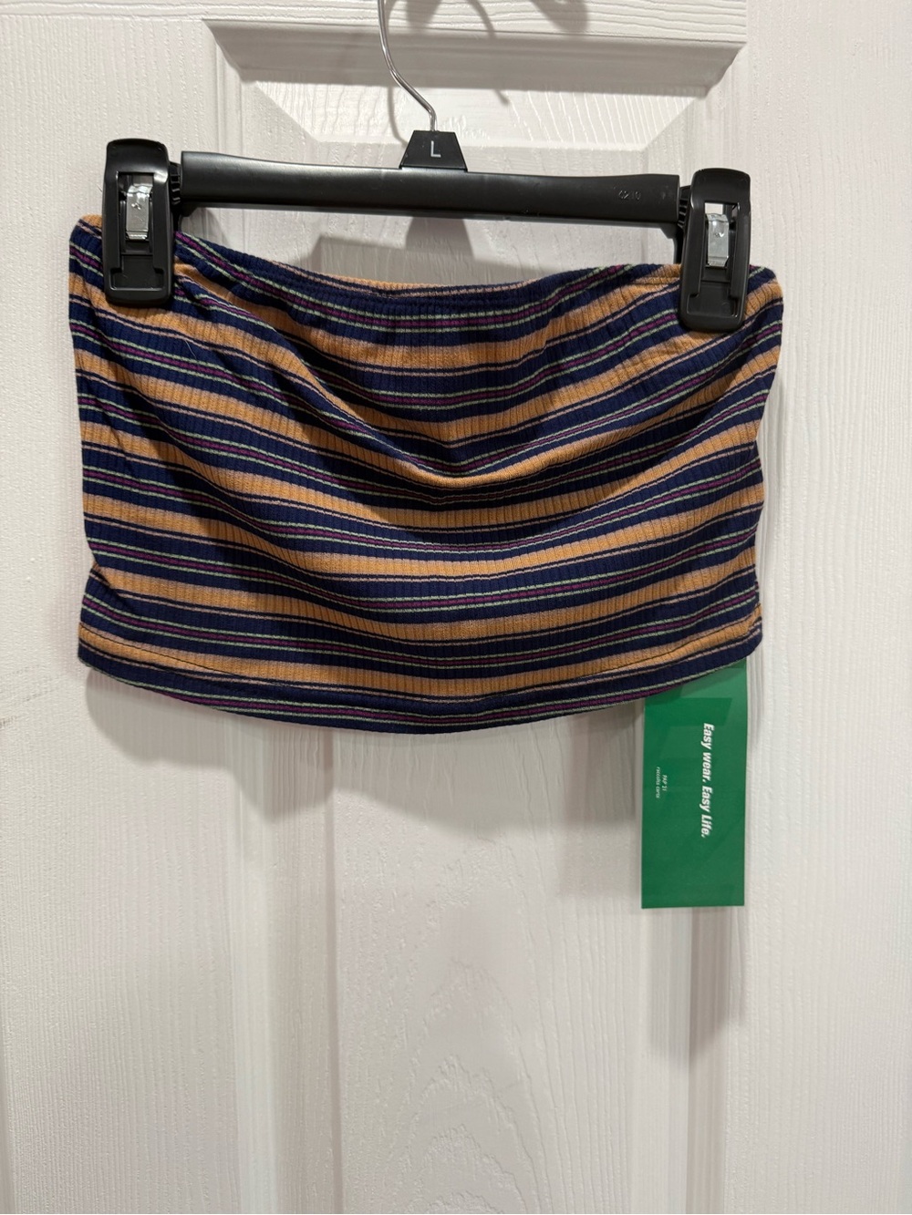 NWT SHEIN Navy and Tan Striped Ribbed Tube Top